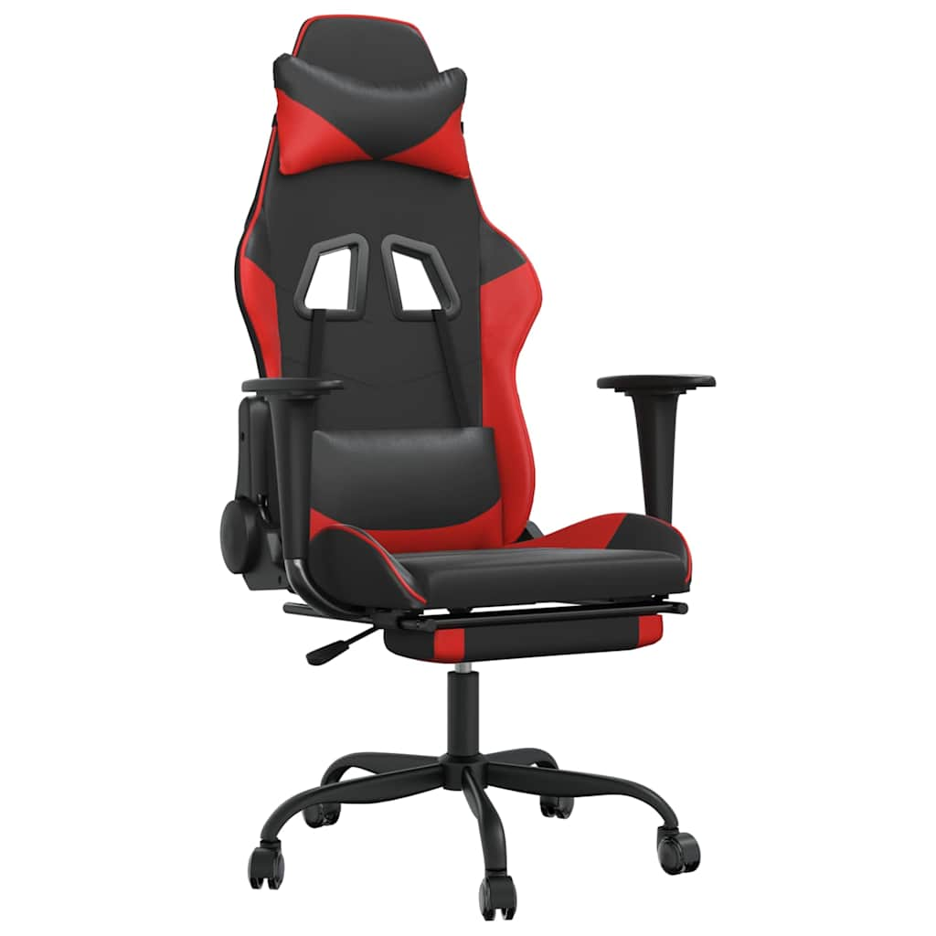 Gaming chair with massage/footrest, black/red, eco-leather