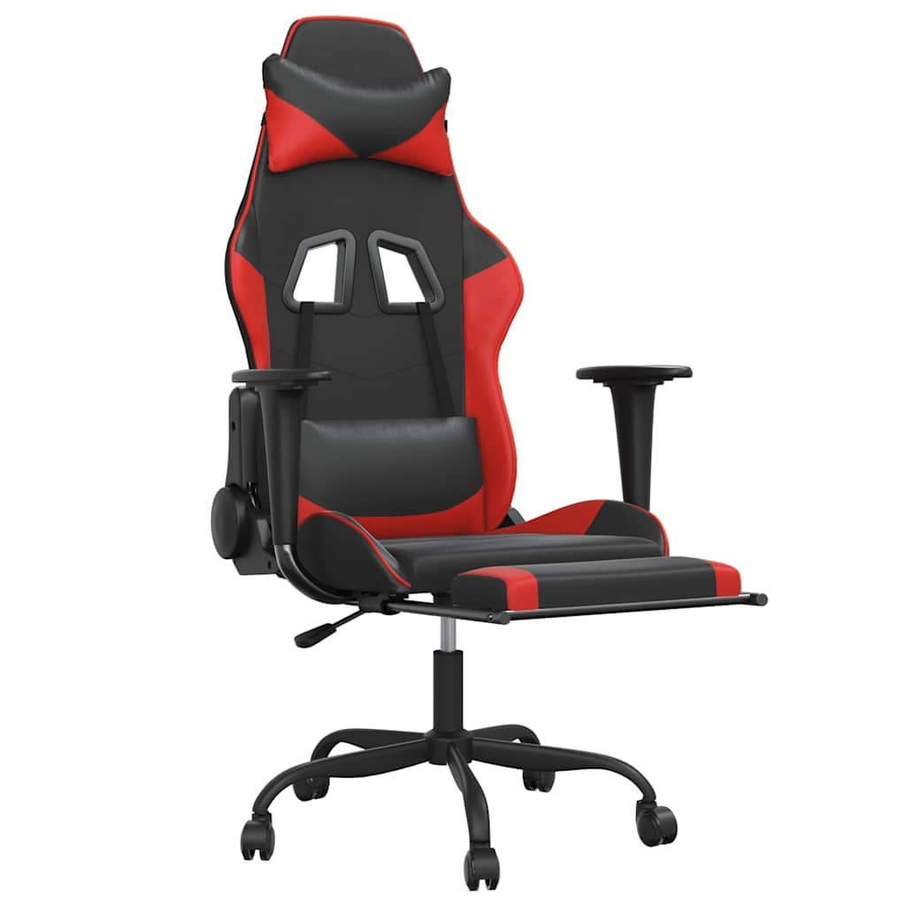 Gaming chair with massage/footrest, black/red, eco-leather