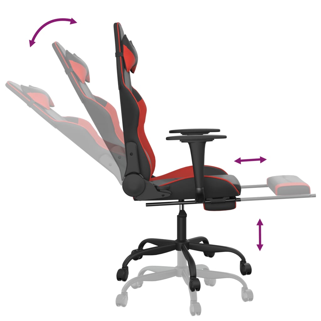 Gaming chair with massage/footrest, black/red, eco-leather