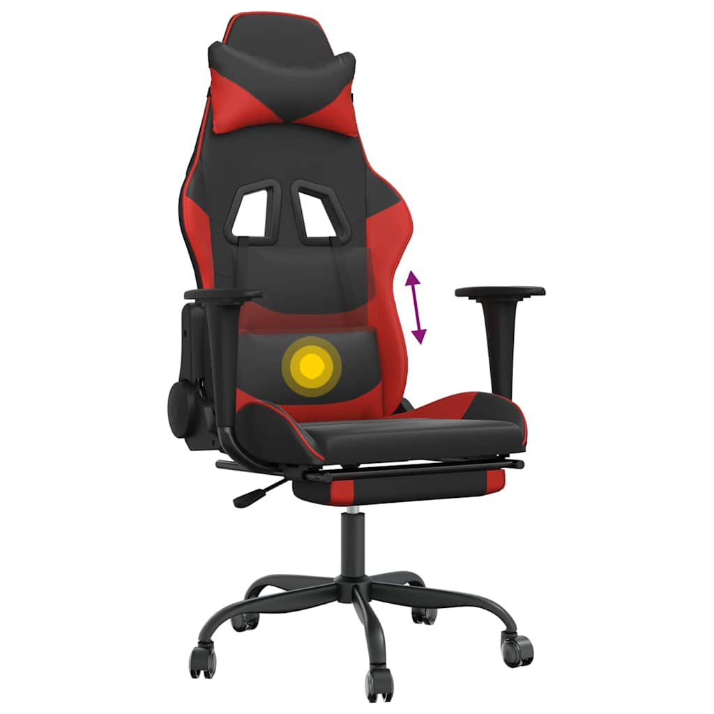 Gaming chair with massage/footrest, black/red, eco-leather