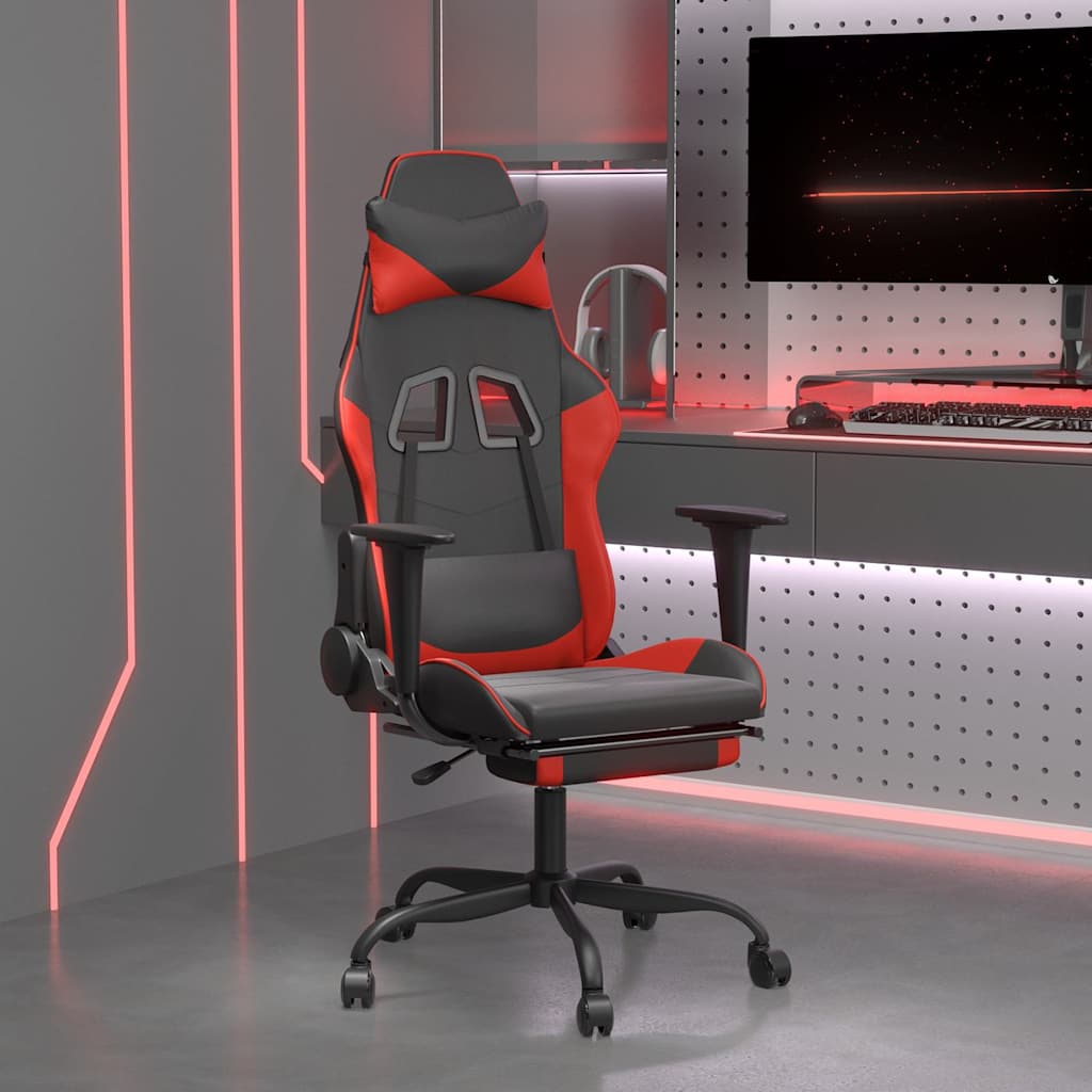 Gaming chair with massage/footrest, black/red, eco-leather