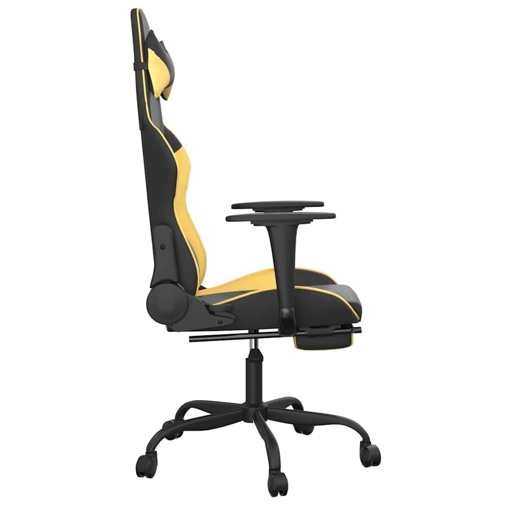 Gaming chair with massage/footrest black/gold eco-leather