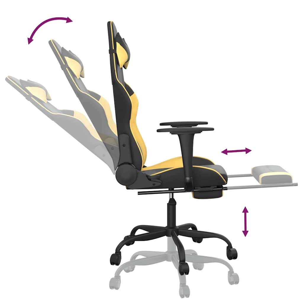 Gaming chair with massage/footrest black/gold eco-leather