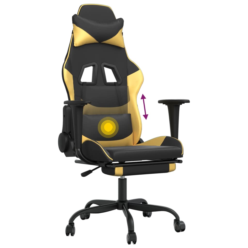 Gaming chair with massage/footrest black/gold eco-leather