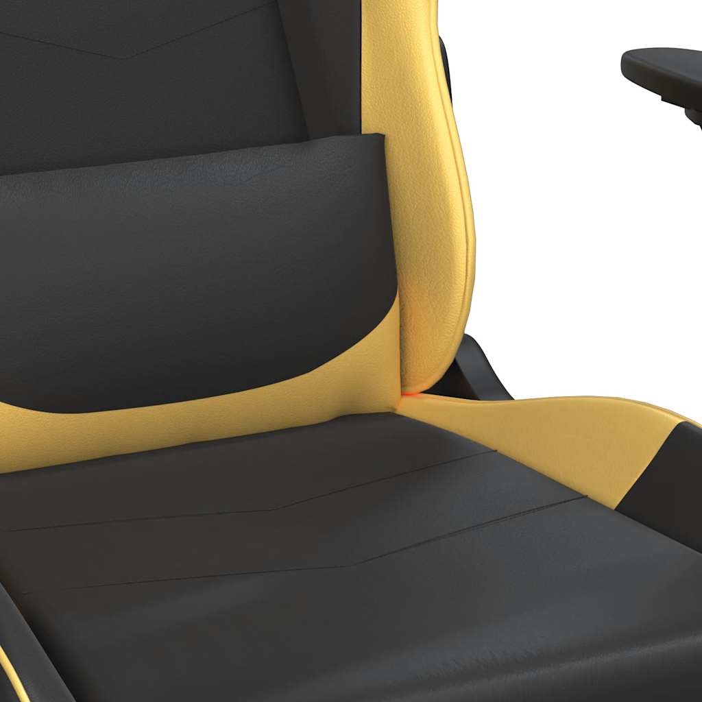 Gaming chair with massage/footrest black/gold eco-leather