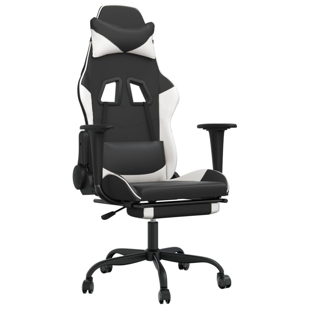 Gaming chair massage/footrest white/black eco leather