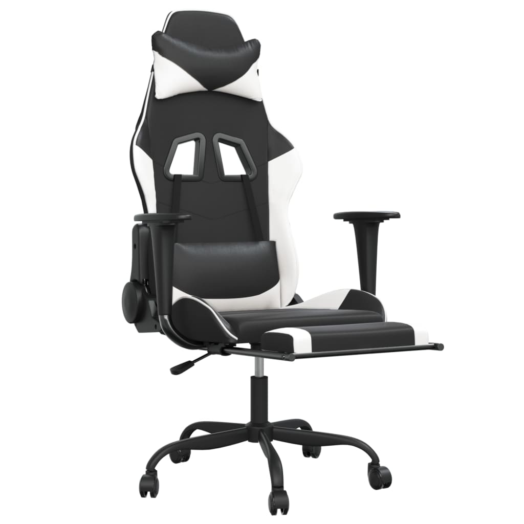 Gaming chair massage/footrest white/black eco leather