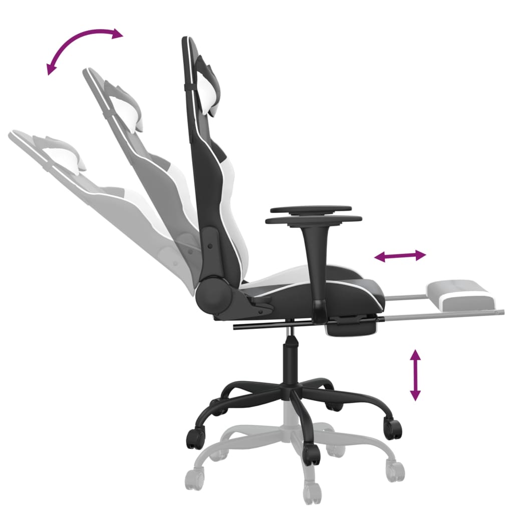 Gaming chair massage/footrest white/black eco leather