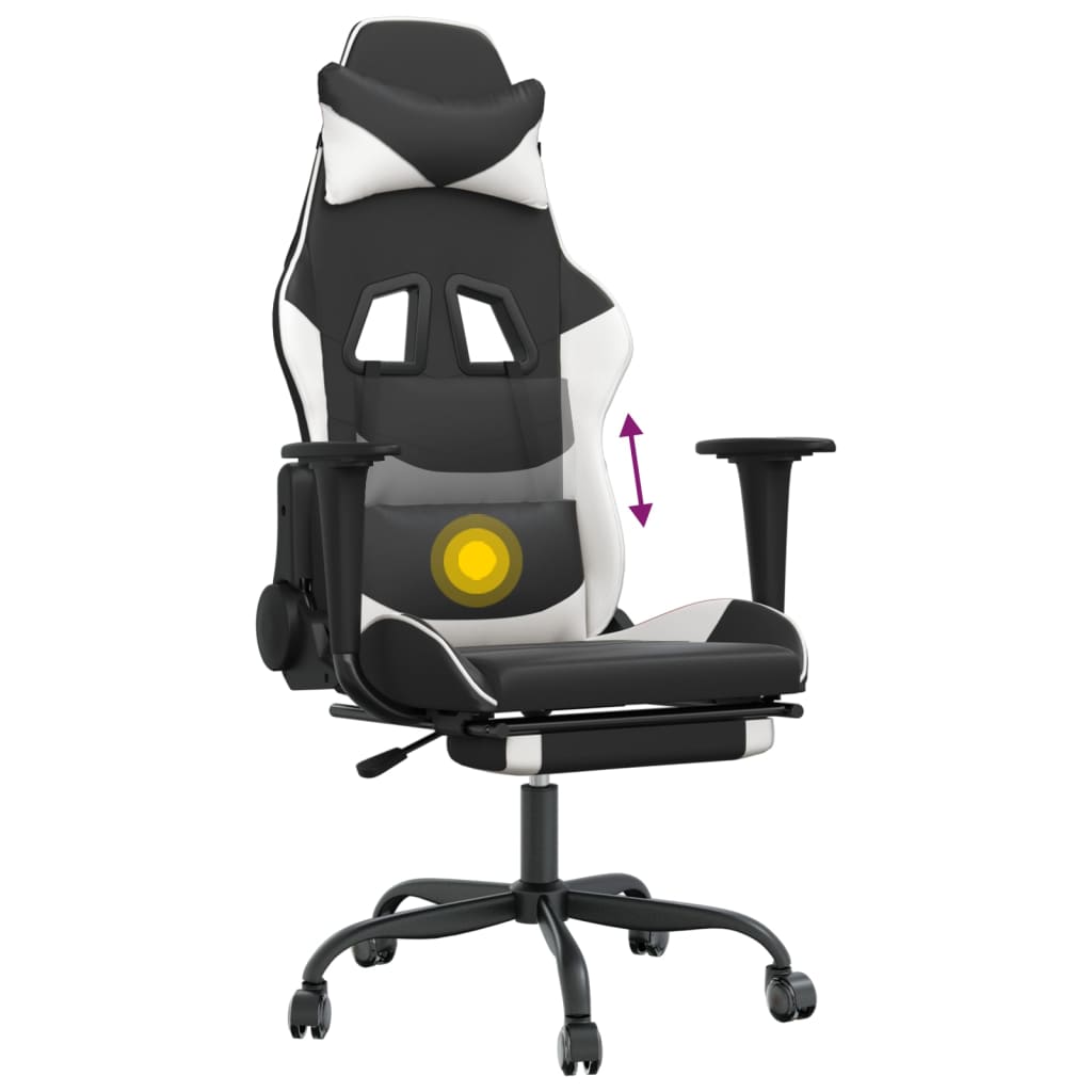 Gaming chair massage/footrest white/black eco leather