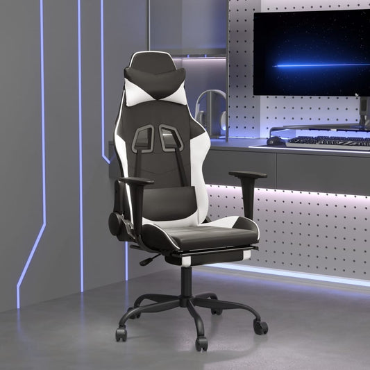 Gaming chair massage/footrest white/black eco leather