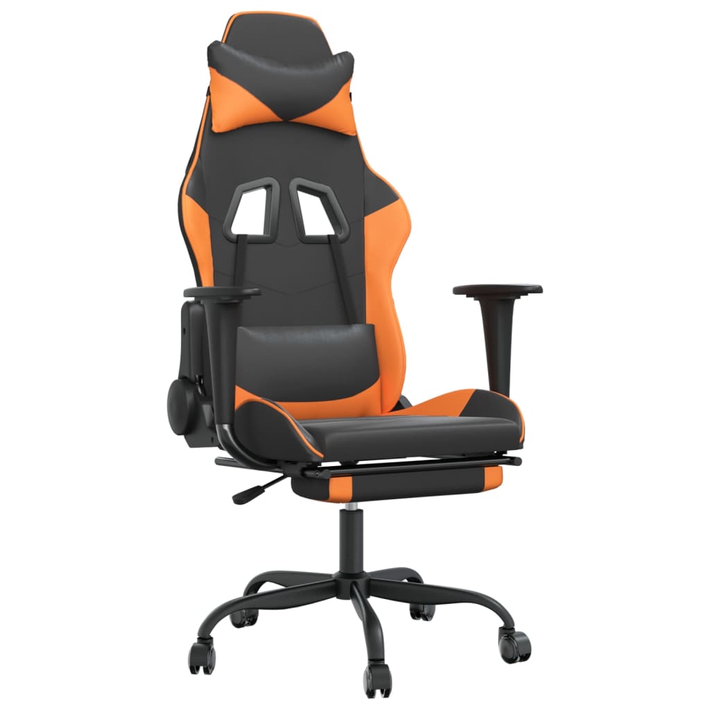 Gaming chair with massage/footrest, black/orange, eco-leather