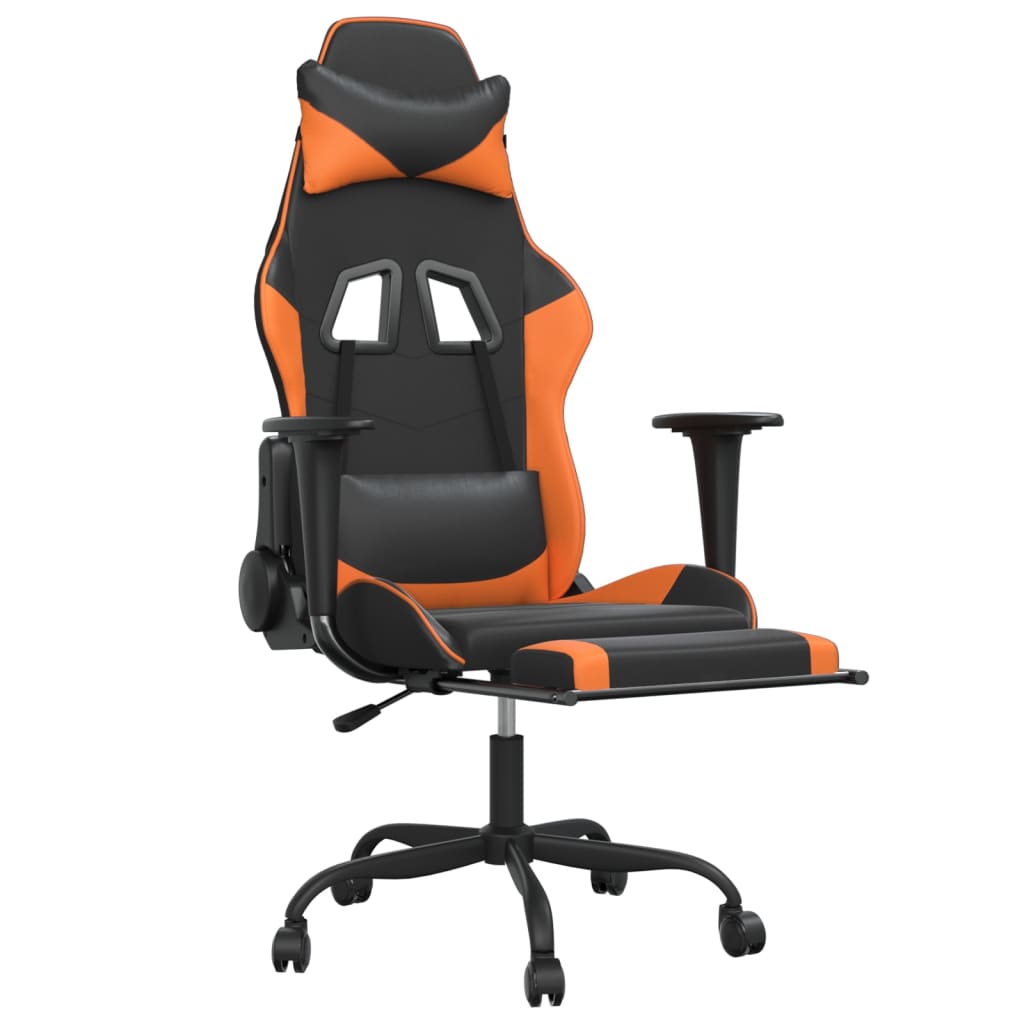 Scaun gaming masaj/suport picioare, negru/portocaliu, piele eco