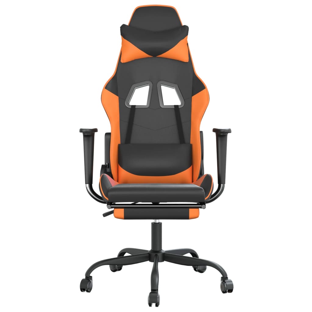 Scaun gaming masaj/suport picioare, negru/portocaliu, piele eco