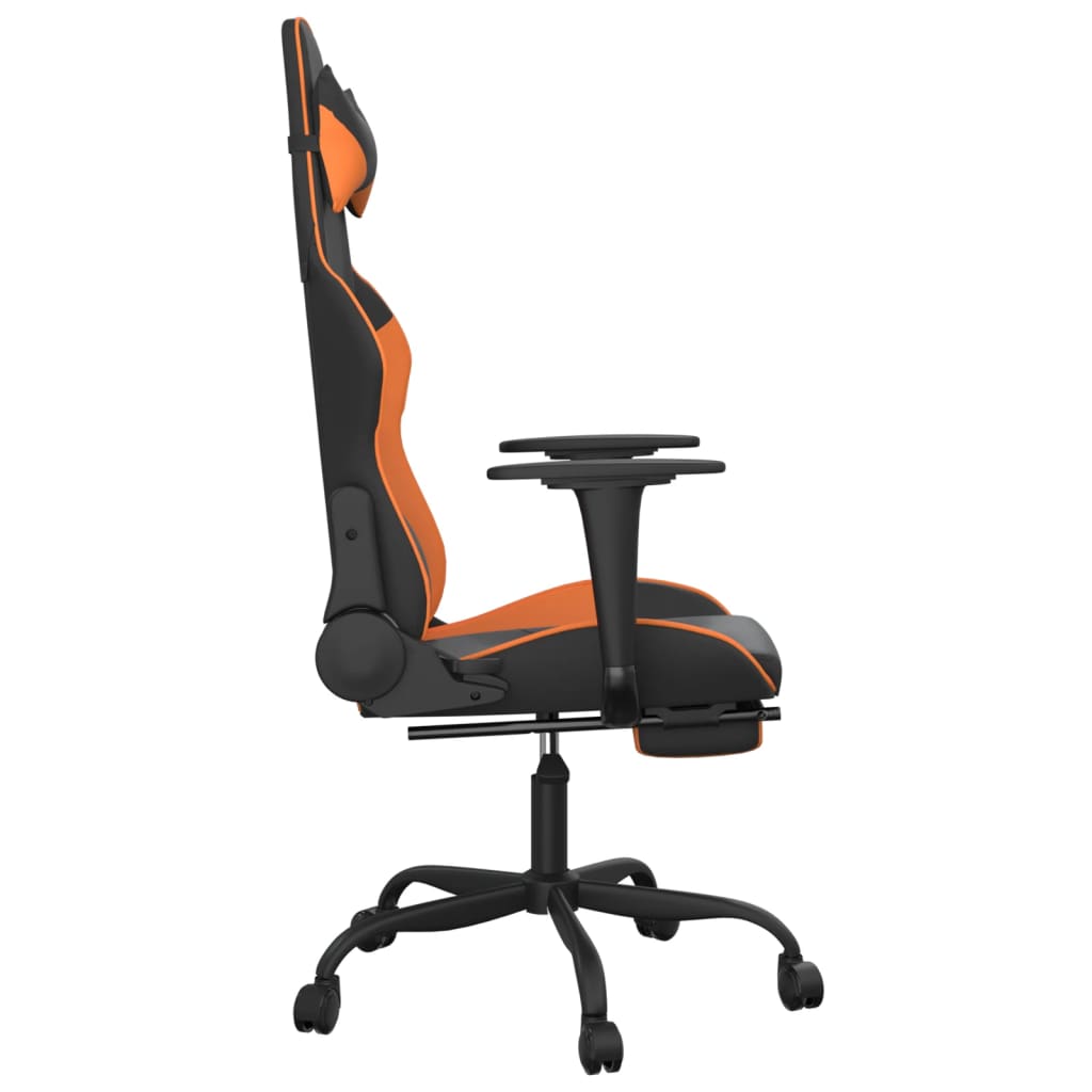 Scaun gaming masaj/suport picioare, negru/portocaliu, piele eco