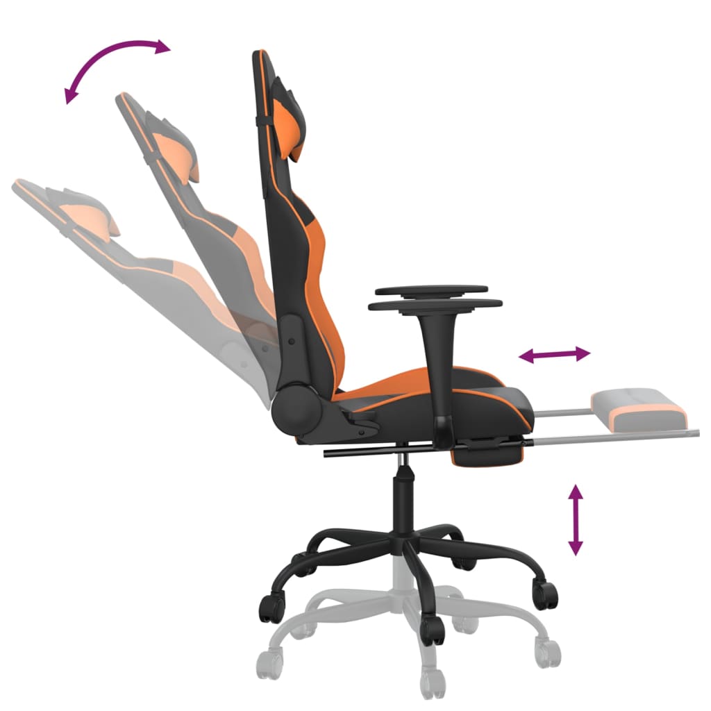 Gaming chair with massage/footrest, black/orange, eco-leather