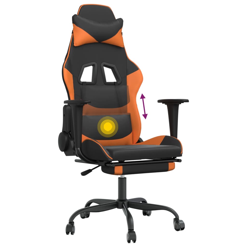 Gaming chair with massage/footrest, black/orange, eco-leather