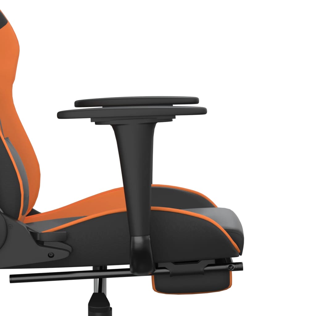 Scaun gaming masaj/suport picioare, negru/portocaliu, piele eco