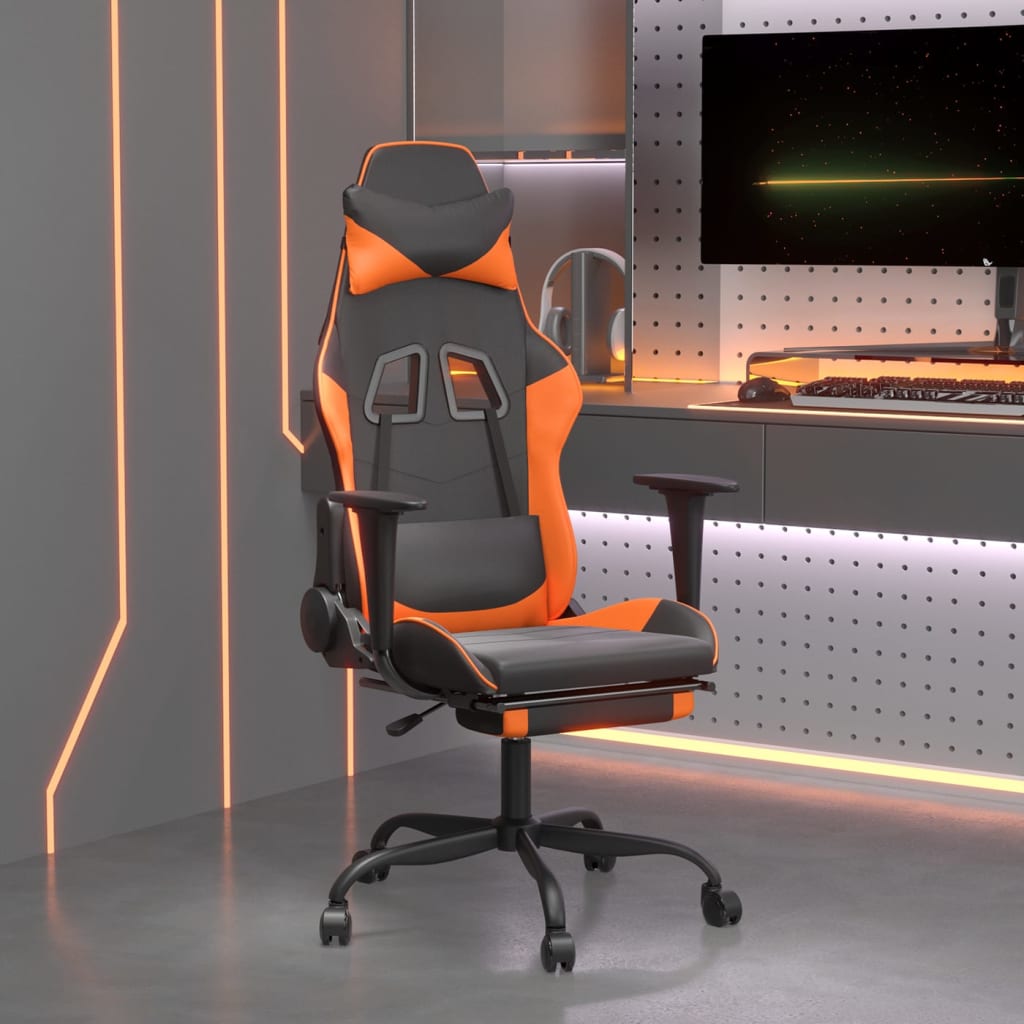 Gaming chair with massage/footrest, black/orange, eco-leather