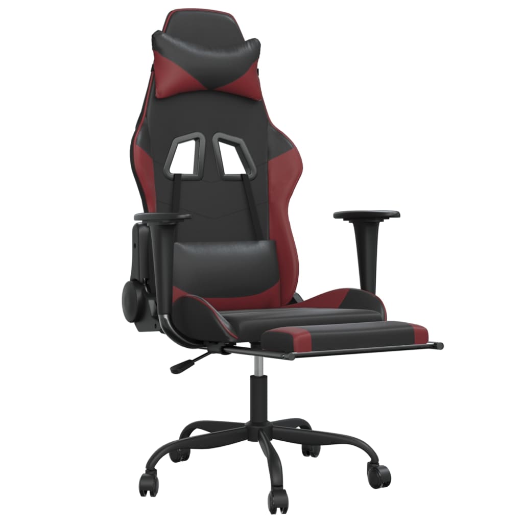 Gaming chair massage/footrest black/wine red eco leather