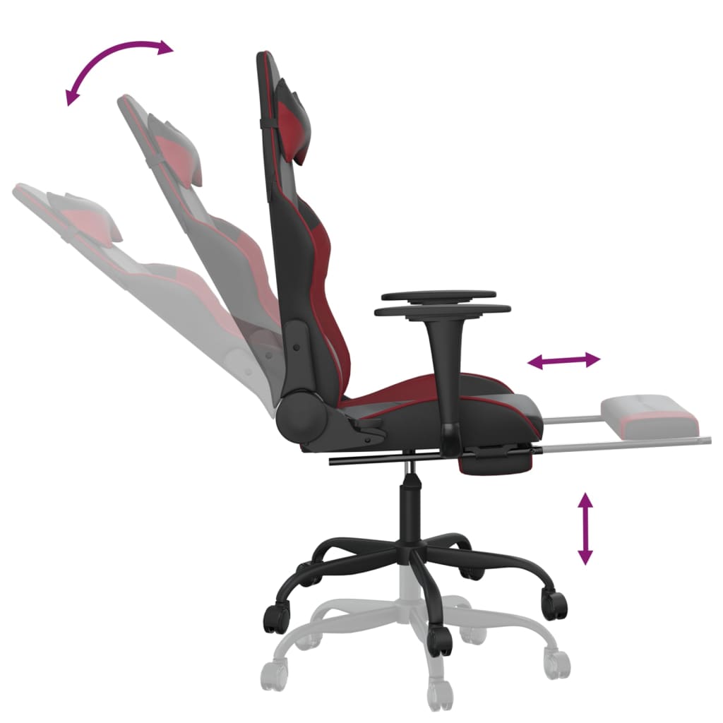 Gaming chair massage/footrest black/wine red eco leather