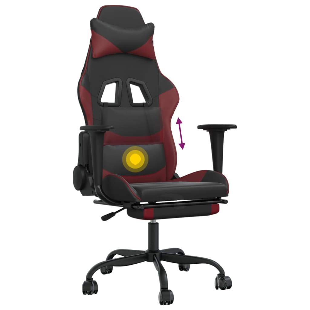 Gaming chair massage/footrest black/wine red eco leather