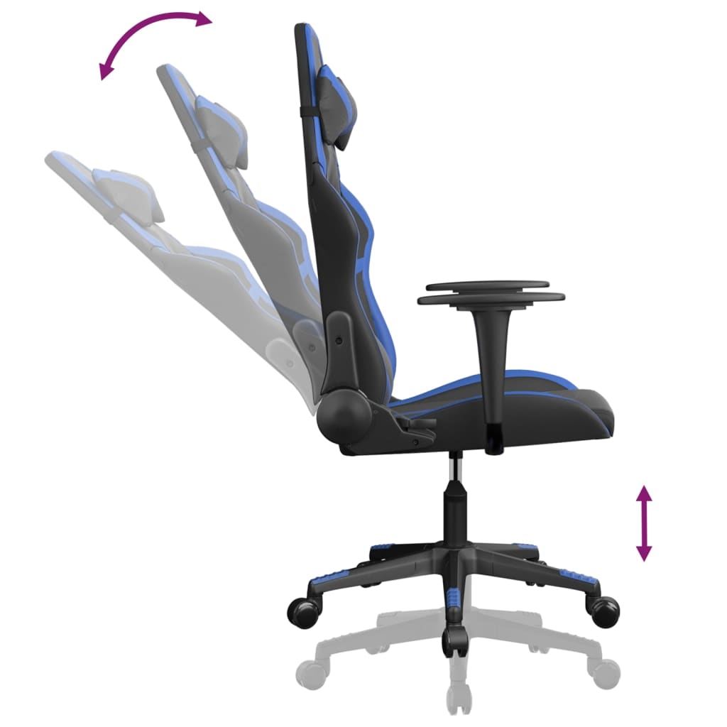 Massage gaming chair, black and blue, eco-leather