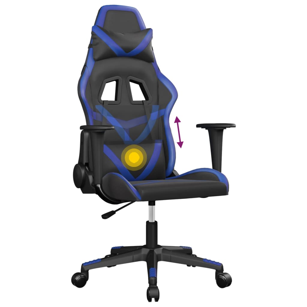 Massage gaming chair, black and blue, eco-leather