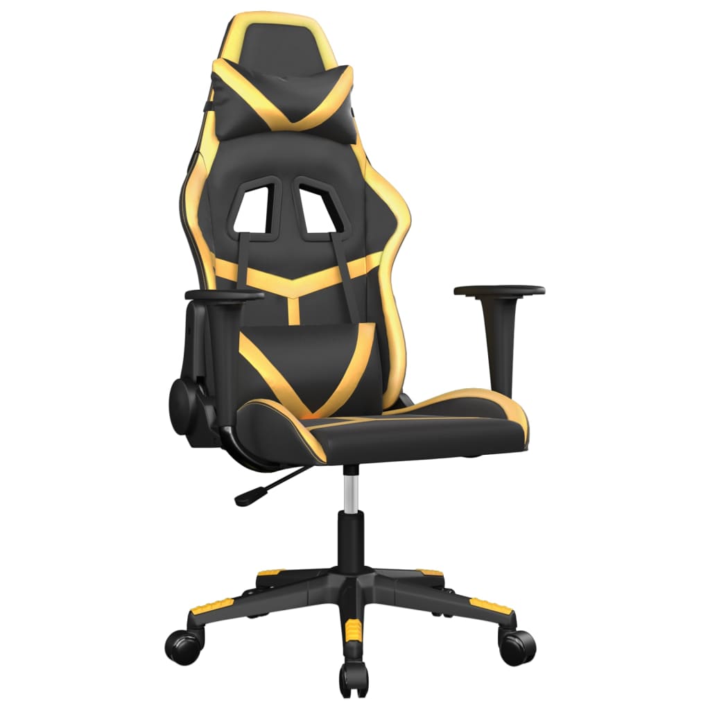 Massage gaming chair, black and gold, eco-leather