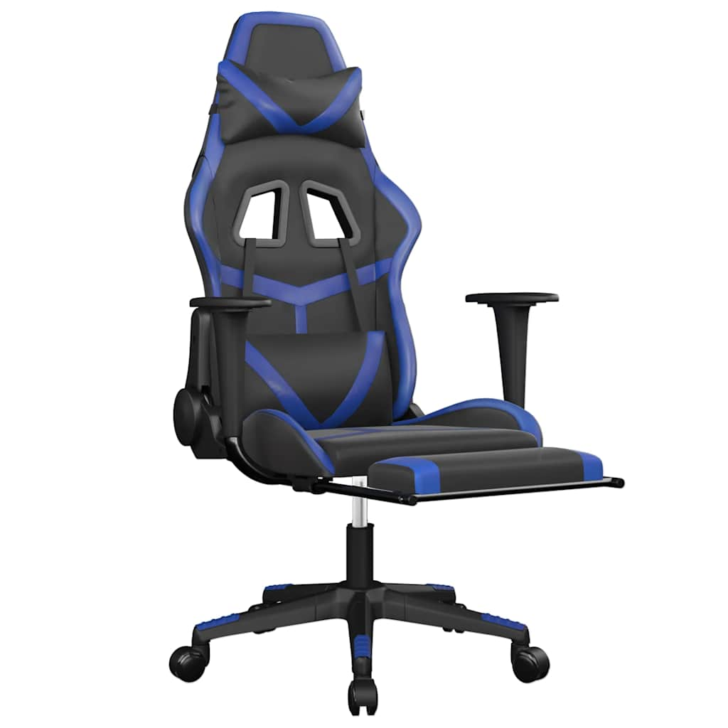 Gaming chair massage/footrest black/blue eco leather