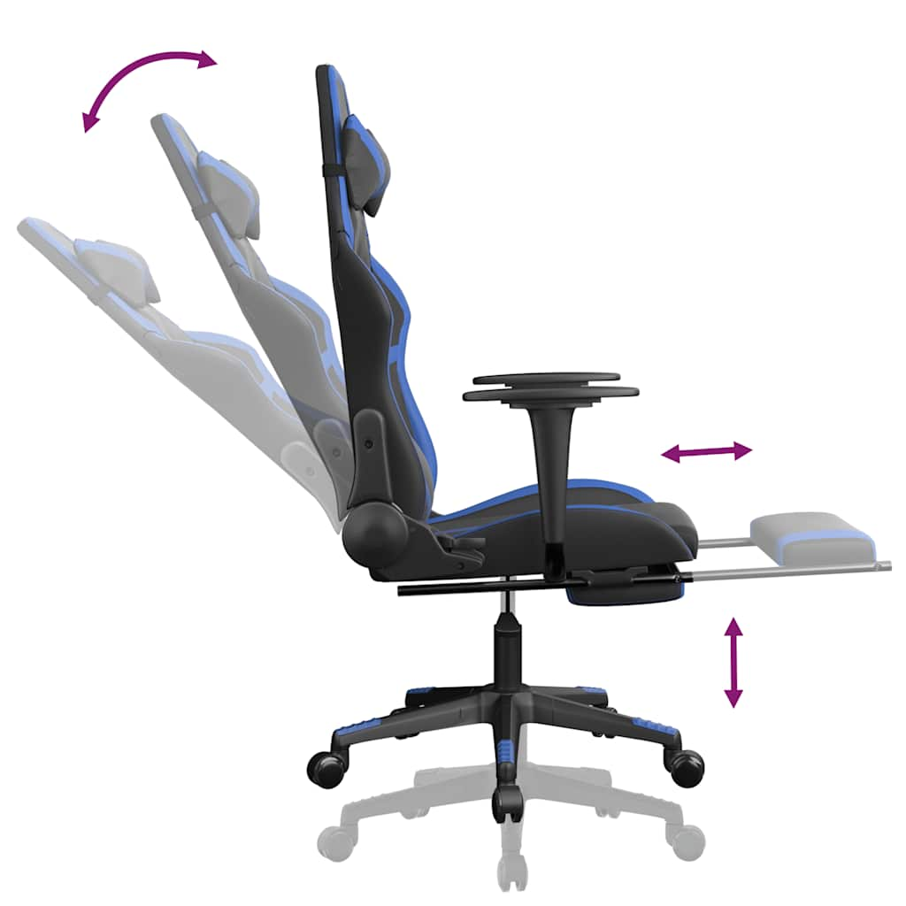 Gaming chair massage/footrest black/blue eco leather