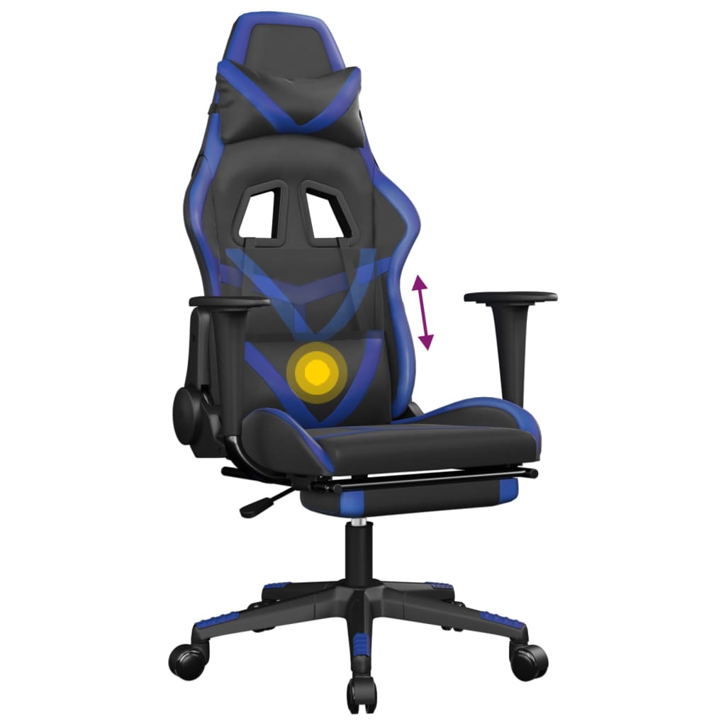 Gaming chair massage/footrest black/blue eco leather