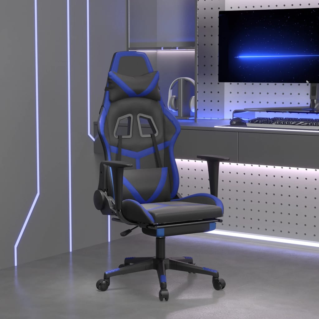 Gaming chair massage/footrest black/blue eco leather