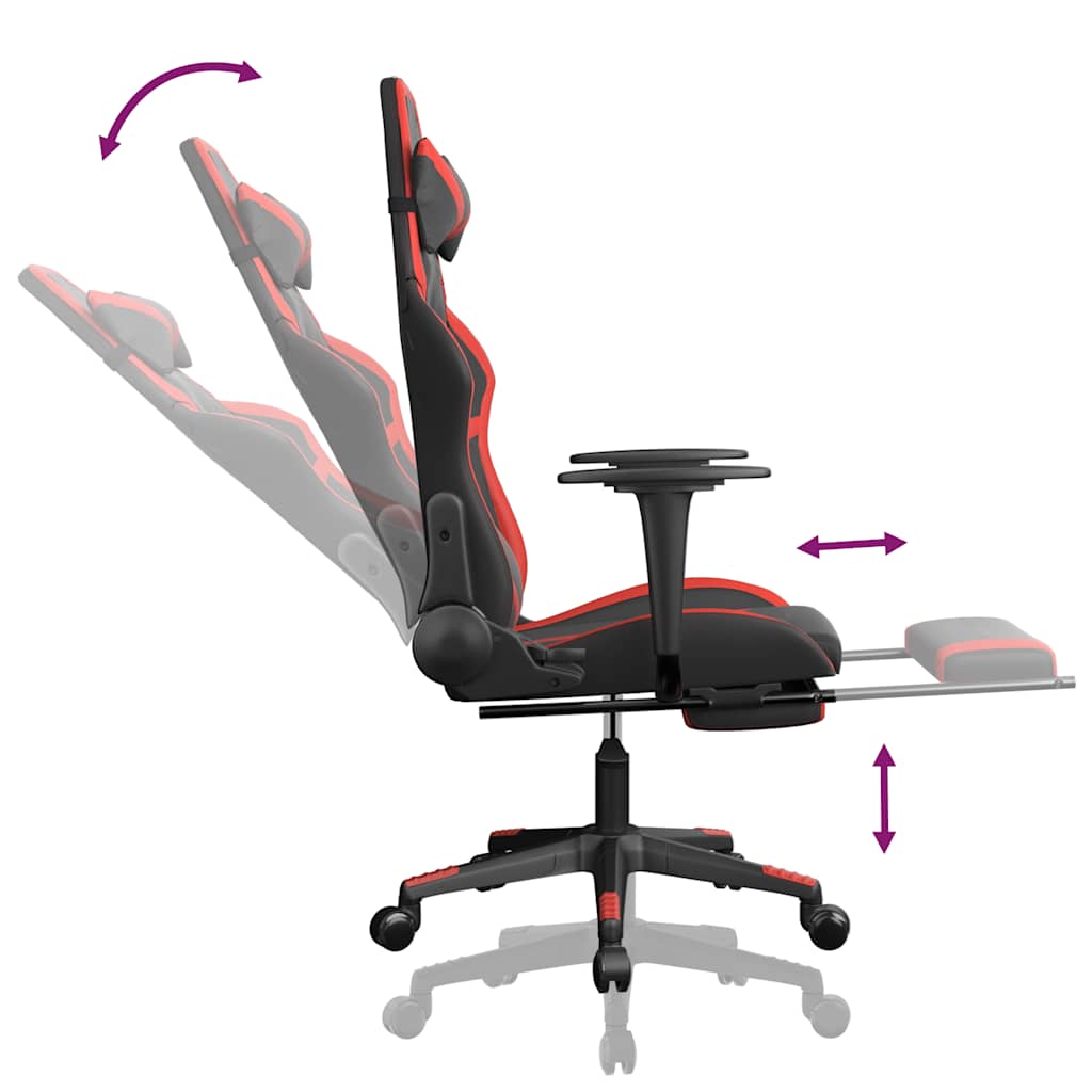 Gaming chair with massage/footrest, black/red, eco-leather