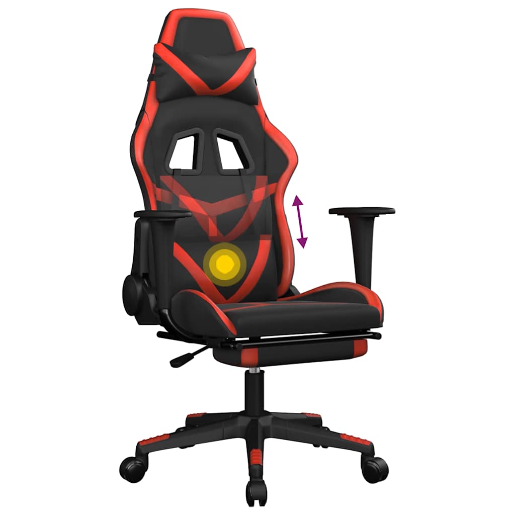 Gaming chair with massage/footrest, black/red, eco-leather