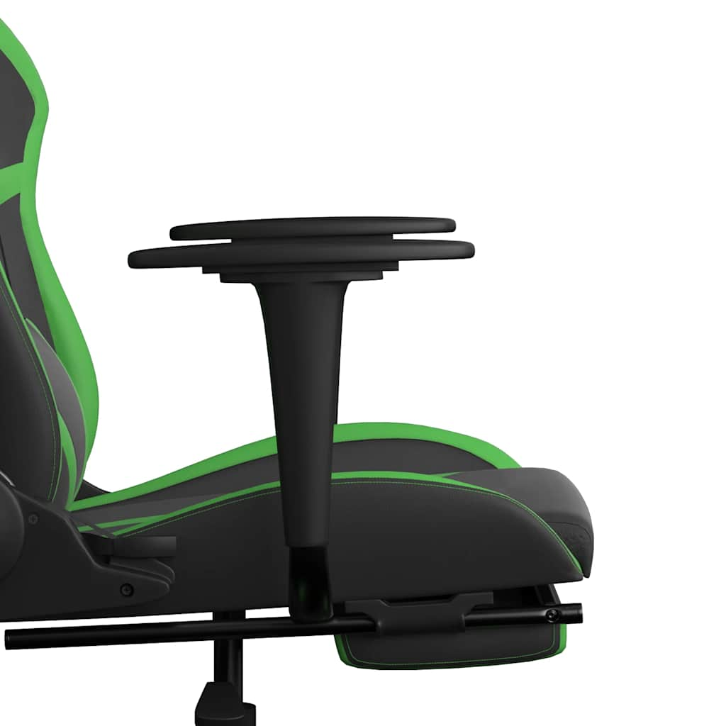 Scaun gaming de masaj/suport picioare, negru/verde, piele eco