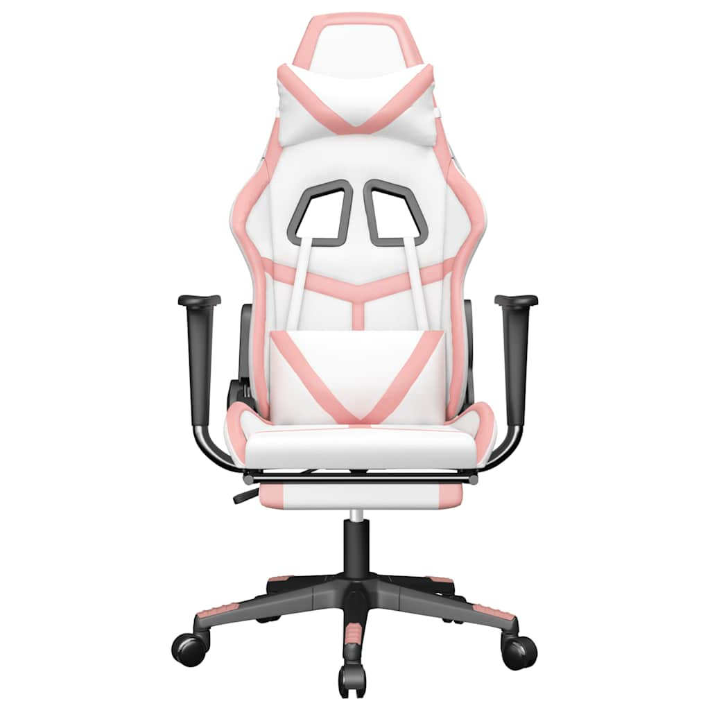 Gaming massage chair/footrest, white/pink, eco-leather