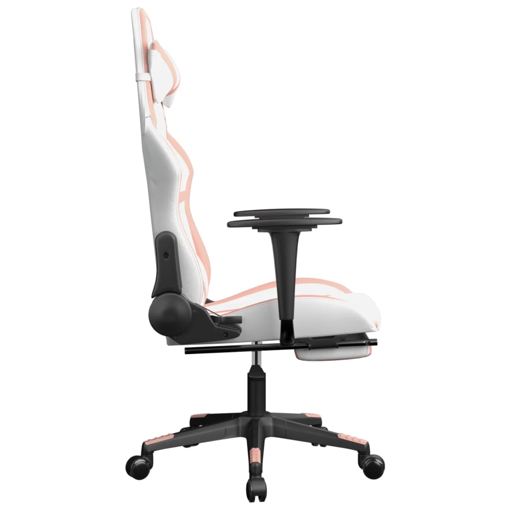 Gaming massage chair/footrest, white/pink, eco-leather