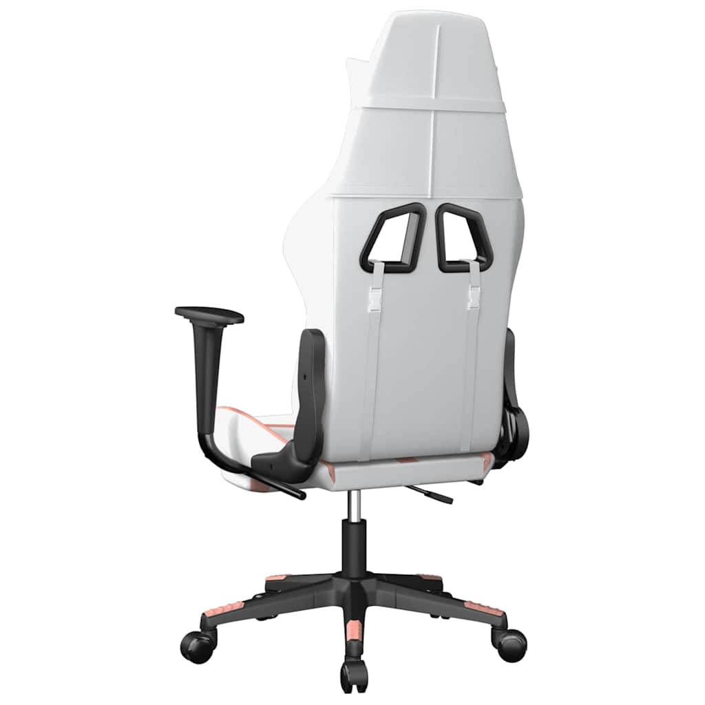 Gaming massage chair/footrest, white/pink, eco-leather