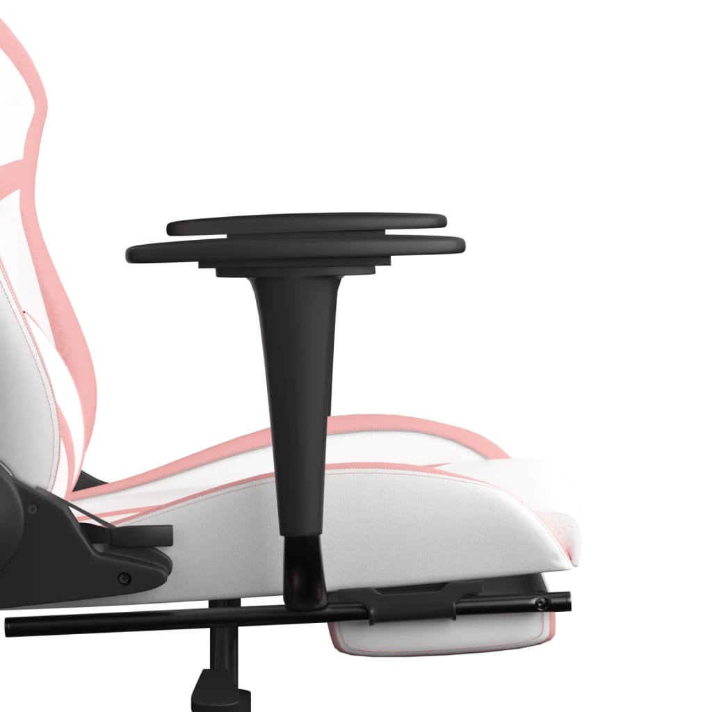 Gaming massage chair/footrest, white/pink, eco-leather