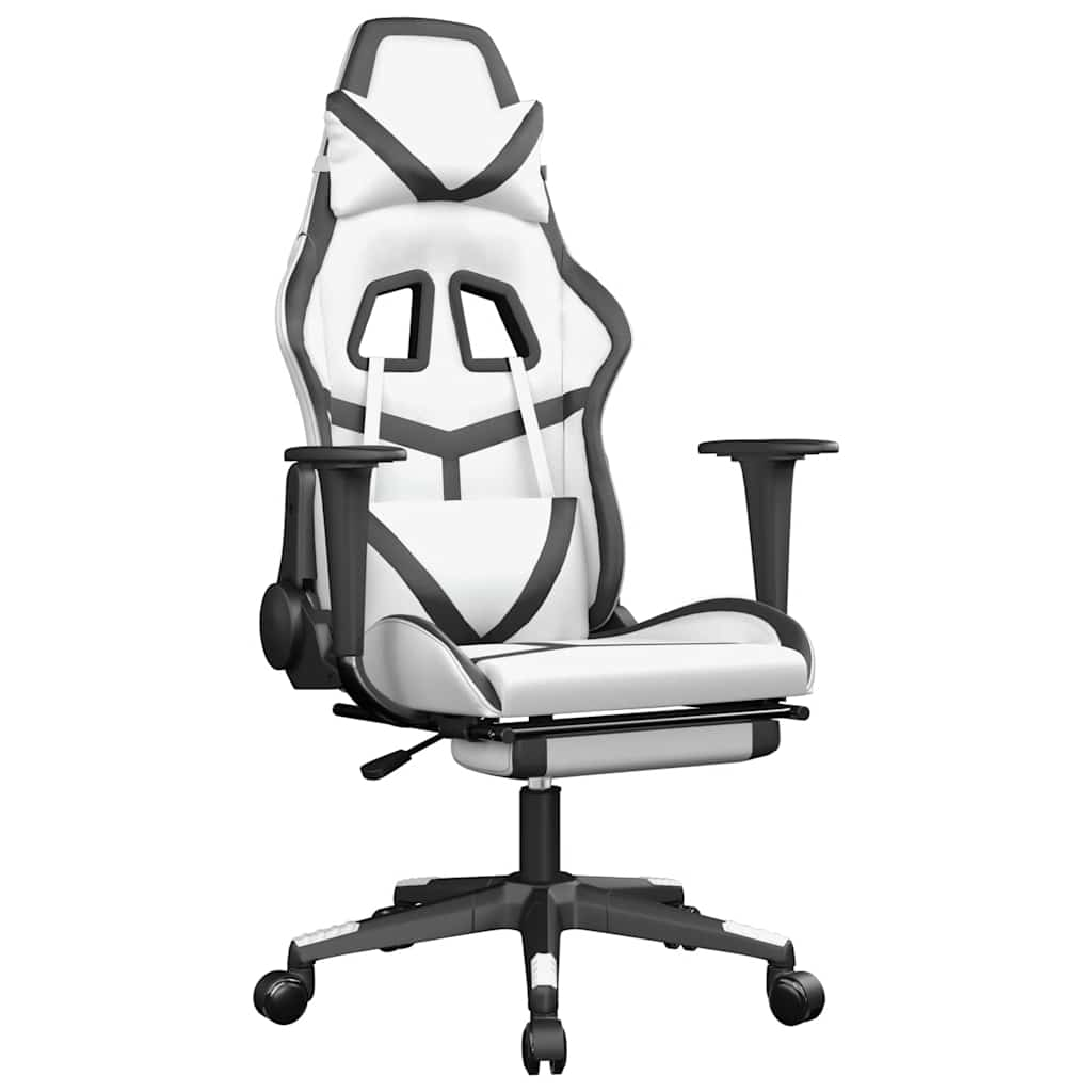 Gaming chair massage/footrest white/black eco leather