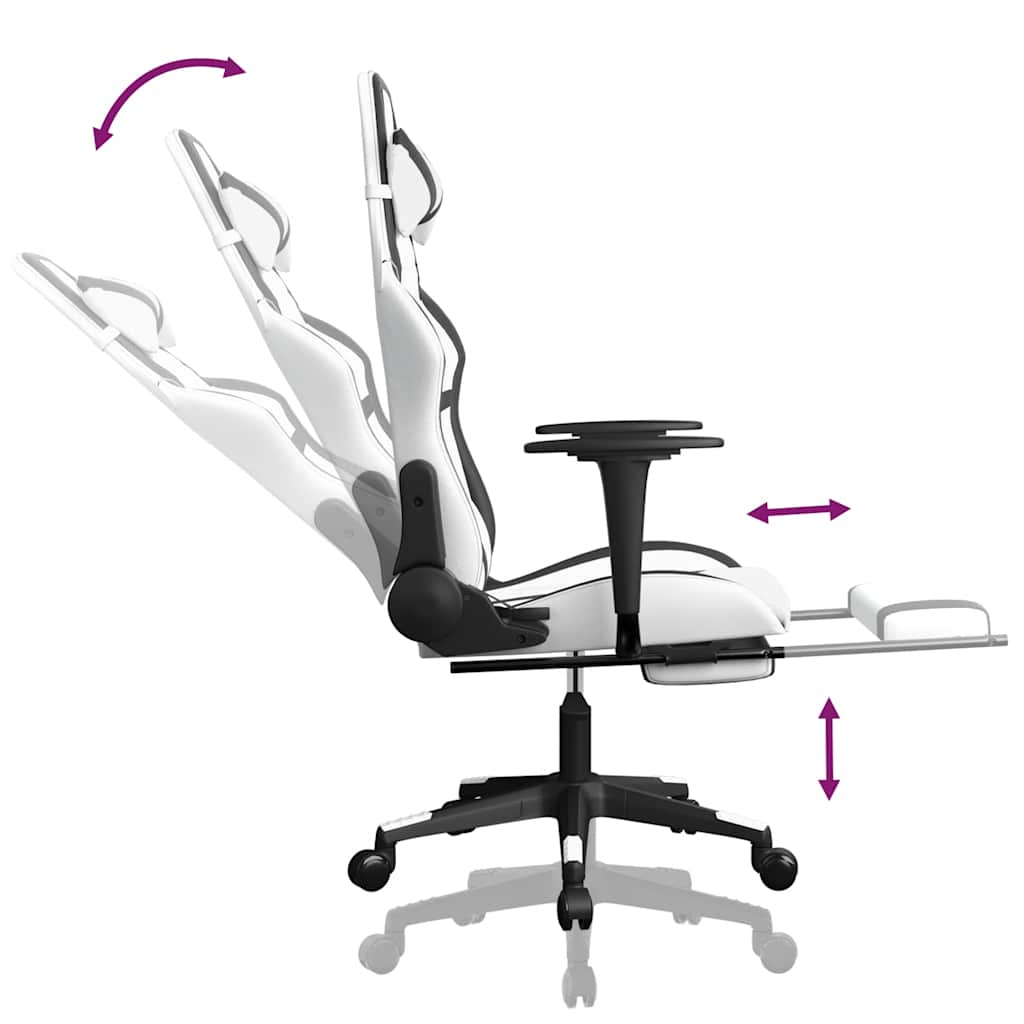 Gaming chair massage/footrest white/black eco leather