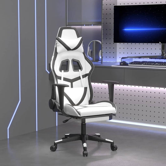 Gaming chair massage/footrest white/black eco leather