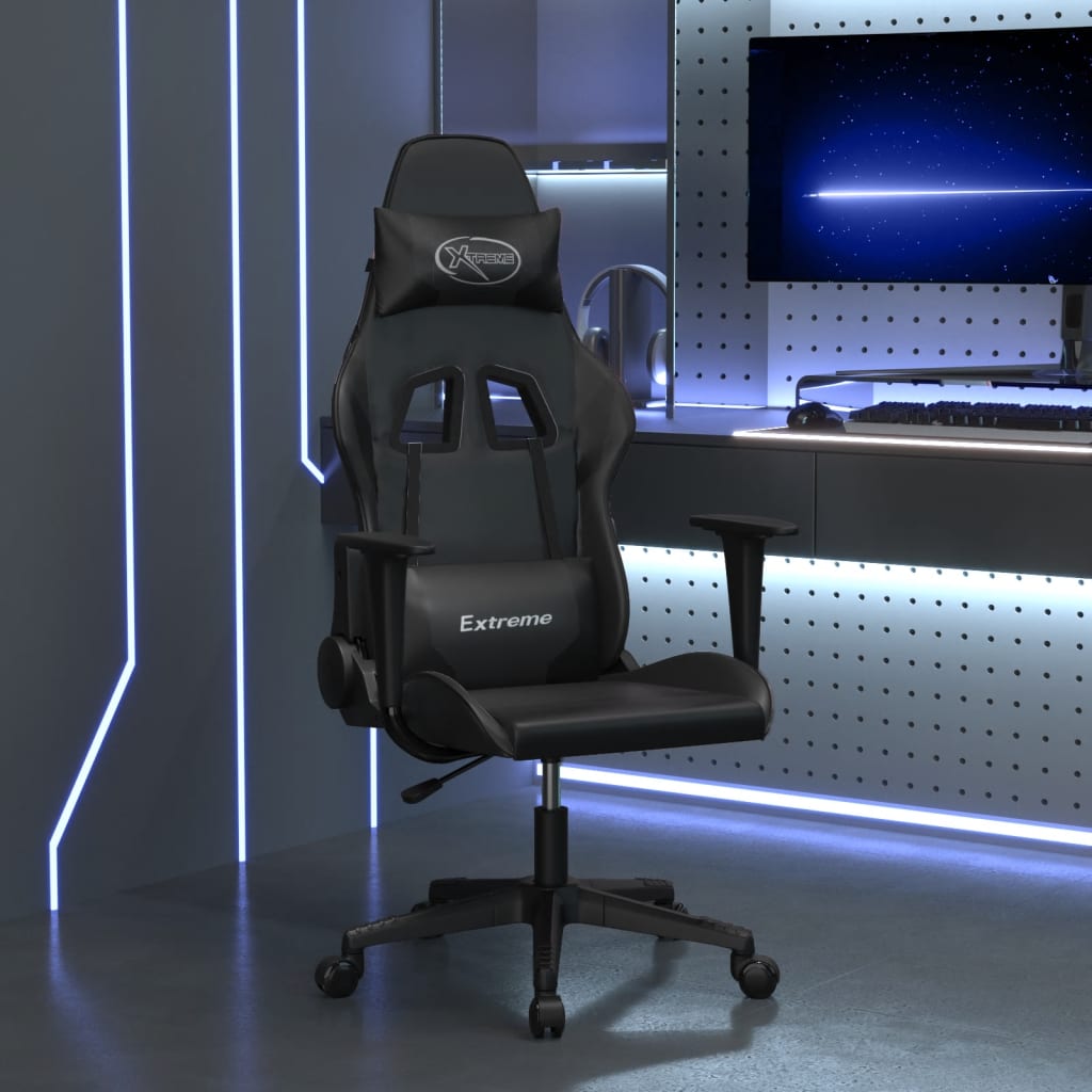 Scaun de gaming de masaj, negru, piele ecologică