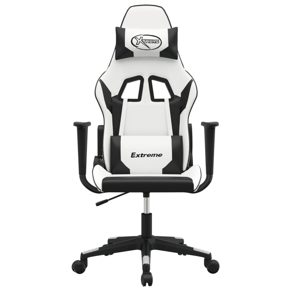 Massage gaming chair, black and white, eco-leather