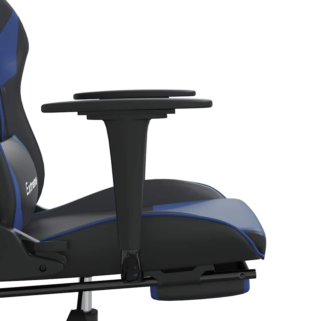 Scaun de gaming masaj/suport picioare negru/albastru piele eco