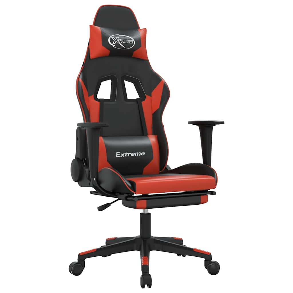 Gaming chair with massage/footrest, black/red, eco-leather