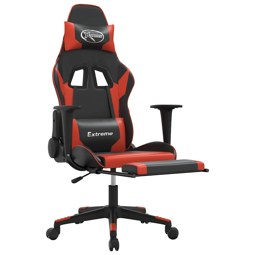 Gaming chair with massage/footrest, black/red, eco-leather