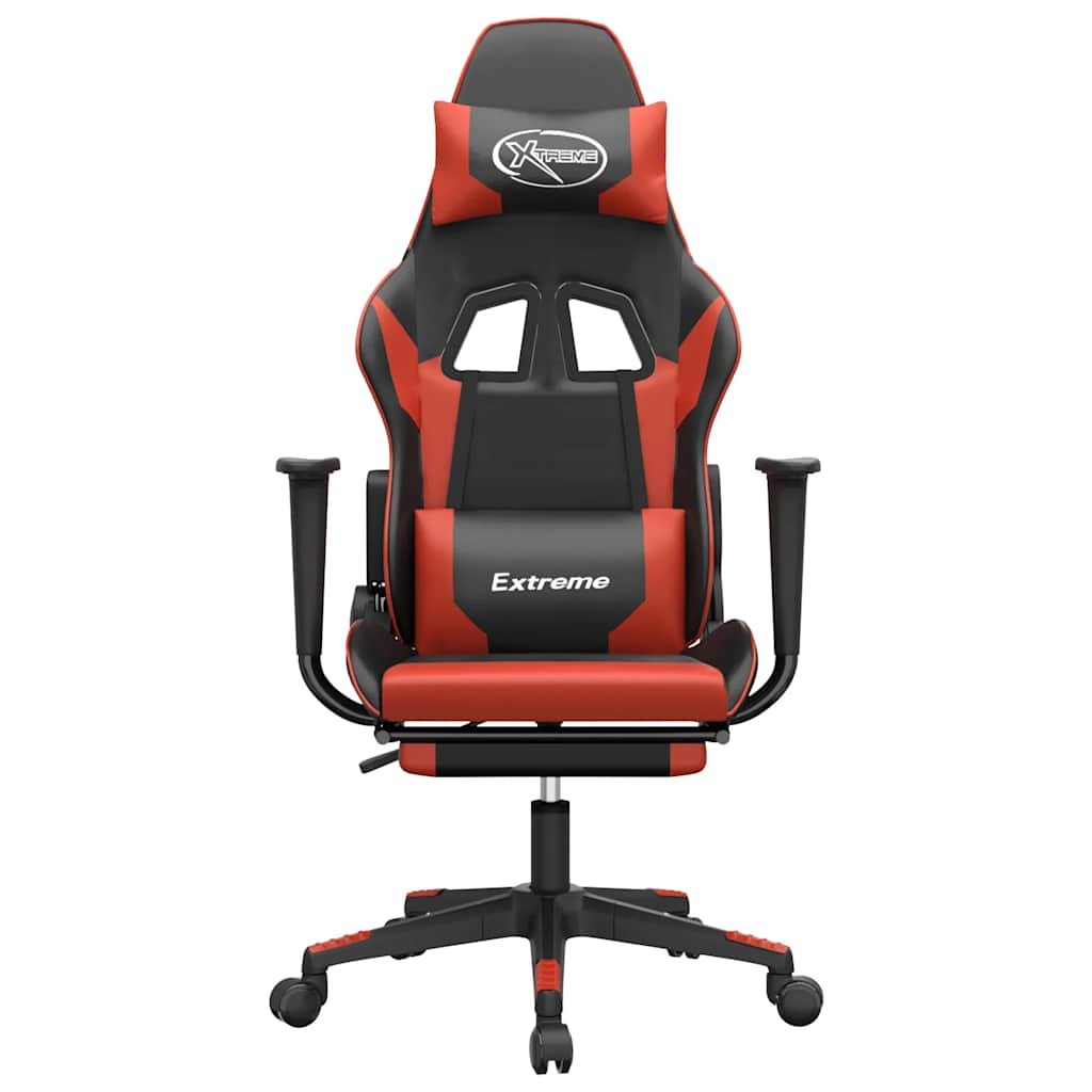 Gaming chair with massage/footrest, black/red, eco-leather