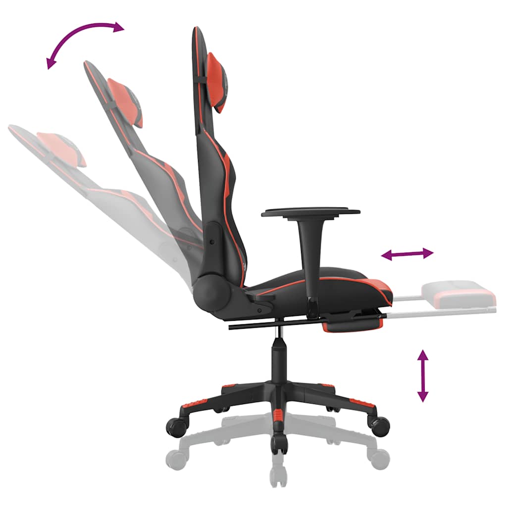 Gaming chair with massage/footrest, black/red, eco-leather