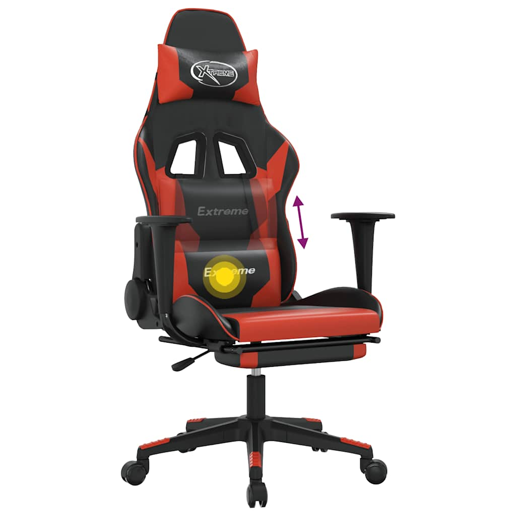 Gaming chair with massage/footrest, black/red, eco-leather